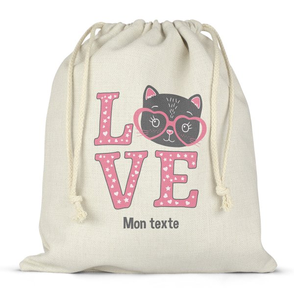 Borsa per contenitore porta-pranzo, con lacci, personalizzata - Gatto love