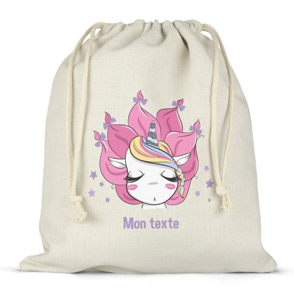 Borsa per contenitore porta-pranzo, con lacci, personalizzata - Unicorno, stelle