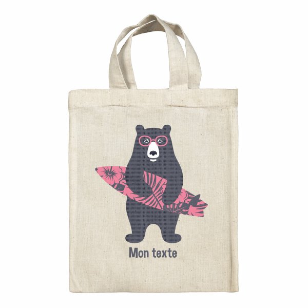 Borsa tote bag, contenitore porta-pranzo personalizzato - Orso surfista