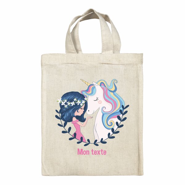 Borsa tote bag, contenitore porta-pranzo personalizzato - Ragazza e unicorno