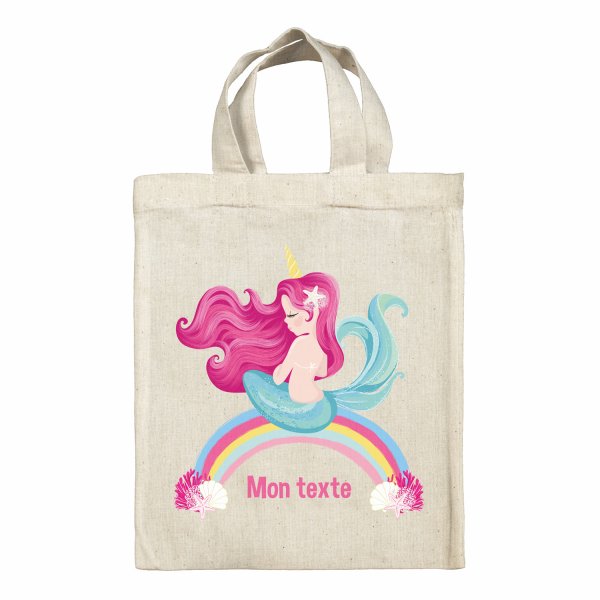 Borsa tote bag, contenitore porta-pranzo personalizzato - Sirena, arcobaleno