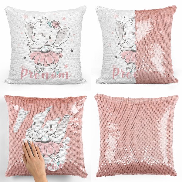 Cuscino con paillette, magico, personalizzato - Ballerina, elefante