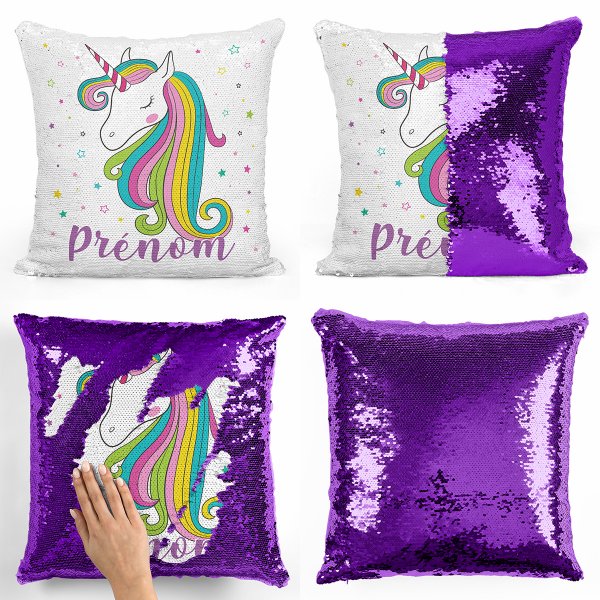 Cuscino con paillette, magico, personalizzato - Grazioso unicorno, con stelle