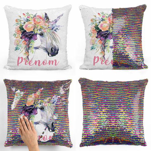 Cuscino con paillette, magico, personalizzato - Unicorno