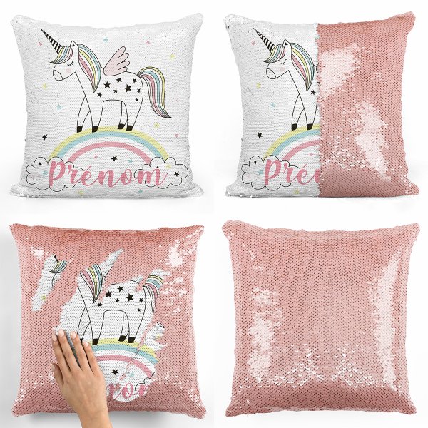 Cuscino con paillette, magico, personalizzato - Unicorno, arcobaleno